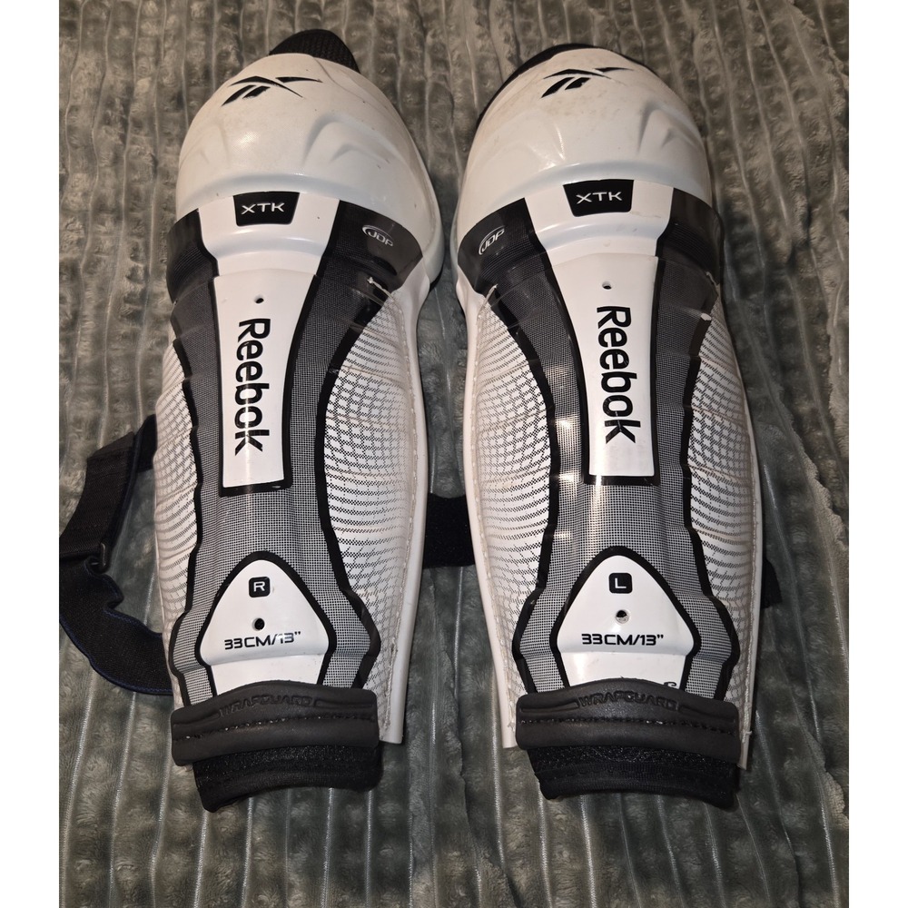 Reebok XTK Hockey Shin Guards 13" 33cm JDP Knee Caps Left Right Pair White